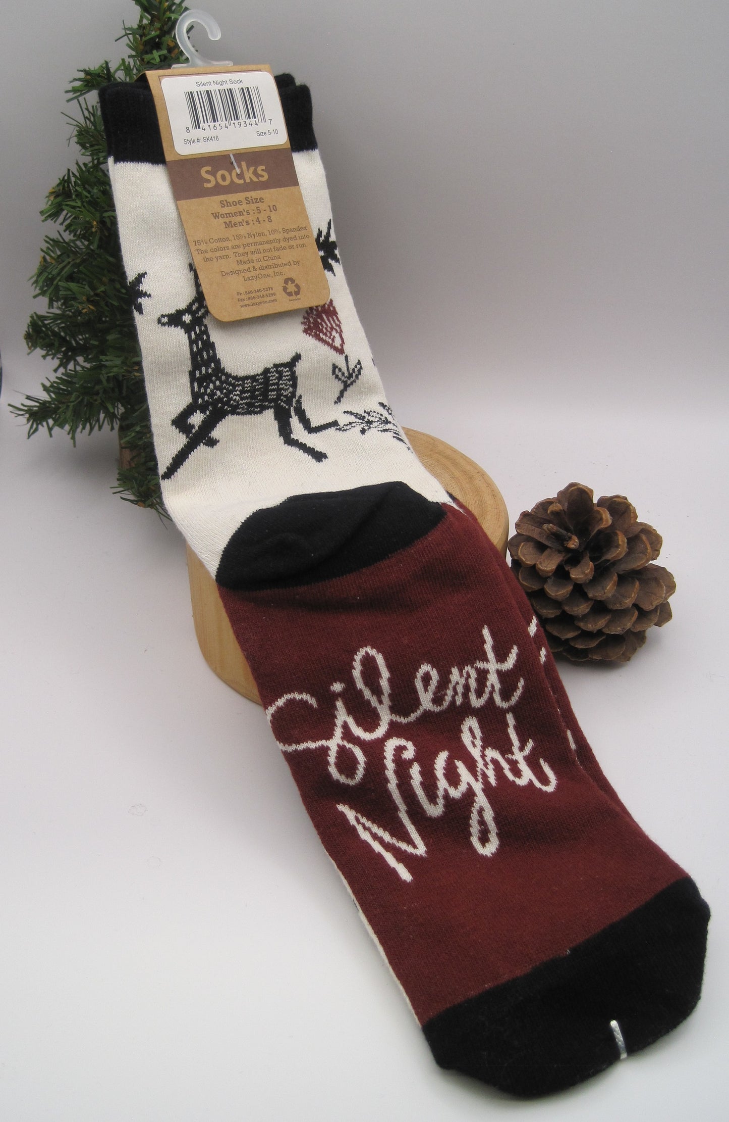 Sock, Silent Night W/Deer & Trees, Adult