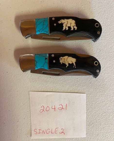 Knife-Medium Single Blade Black/Turquoise