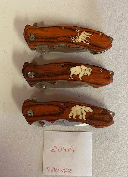 Knife-Large Spring Assist Folder Wood W/Clip on